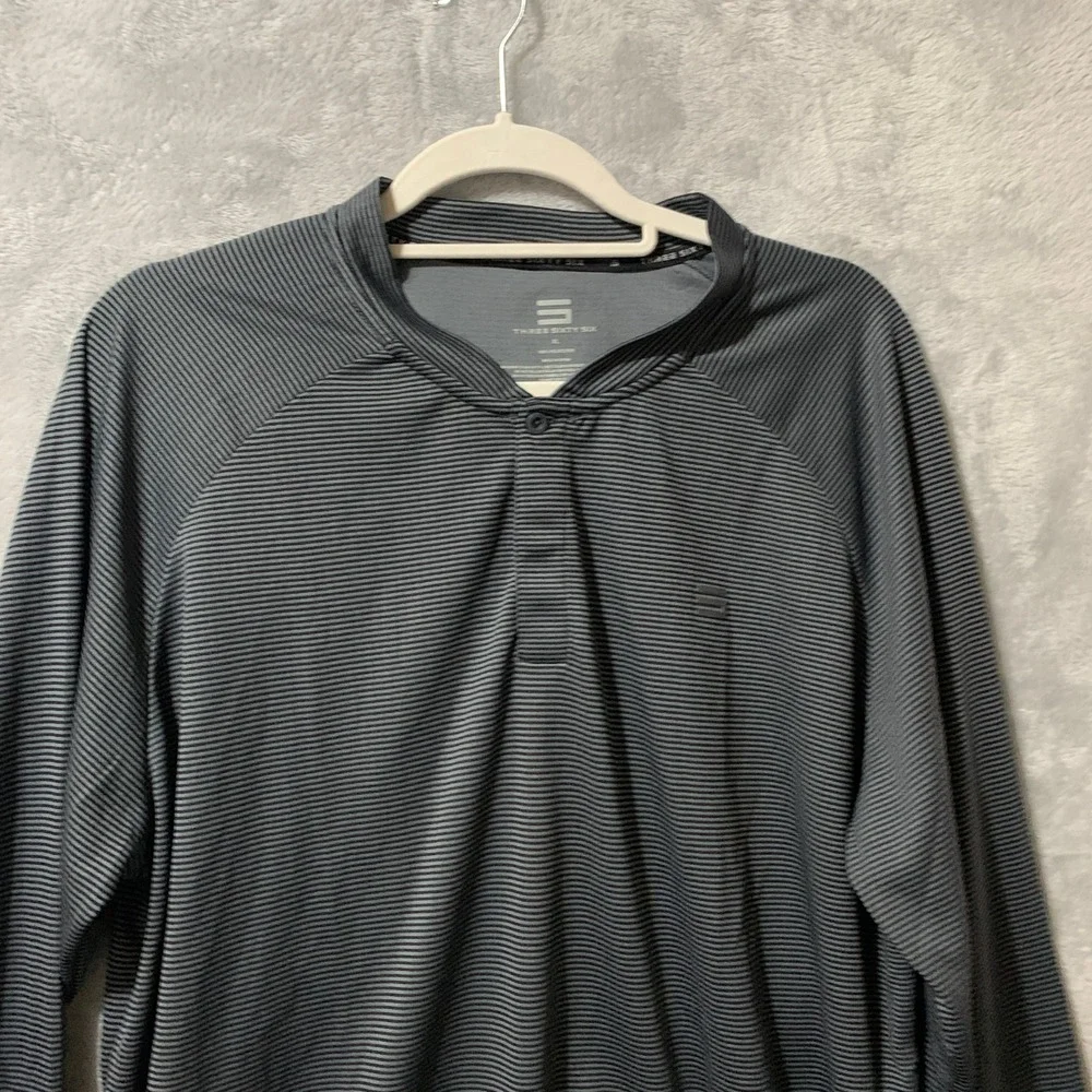 Three Sixty Six Mens 1/4 Zip Pullover XL‎ Black Gray Striped Long Sleeve Golf